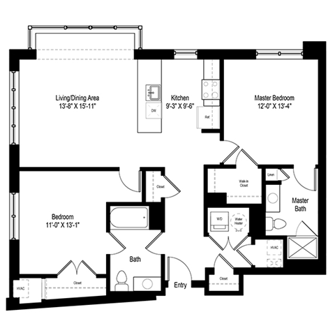 Floor plan for 2 beds, 2 baths, 1193 sqft